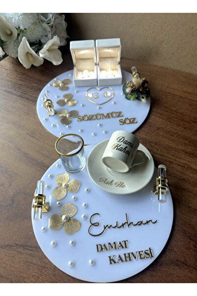 CatplexBoutique Söz Tepsisi - Kişiye Özel 2'li Nişan Tepsisi Damat Kahvesi Te...