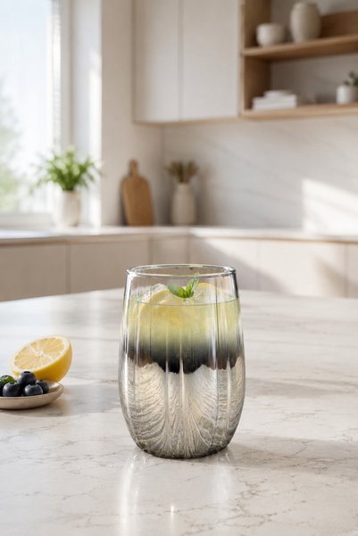 LOVAL Selam Series 380 ml Silver Titanium Coated Glass Water and Soft Drink Glass Set 6 Pieces Special Design Gift