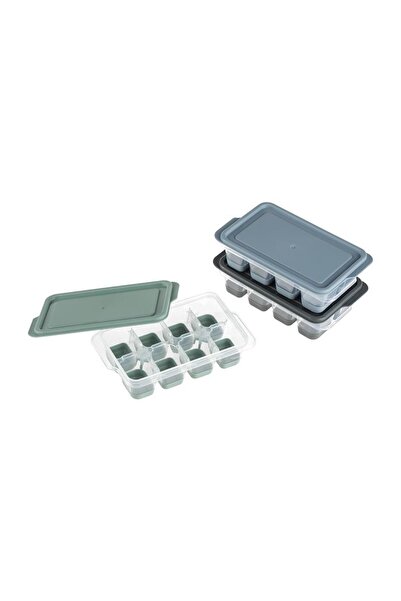 OEM Set 3 Cutii Mini pentru Cuburi de Gheață, Silicon, Capace Colorate