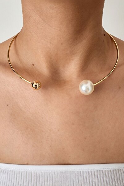 bacc Gold İnci Detaylı Tasma Choker Kolye