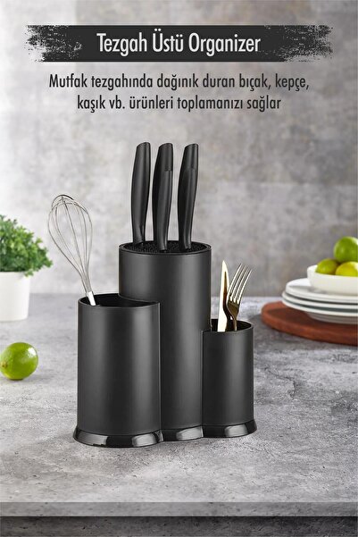 Twin Store Countertop Black Spoon Holder & Knife Holder & Ladle & Organizer