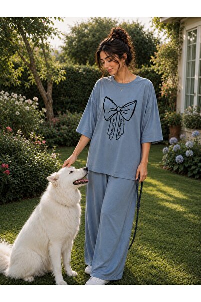 1way Comfortable and Stylish Home Pajamas, Striped T-Shirt and Wide-Leg Pants...