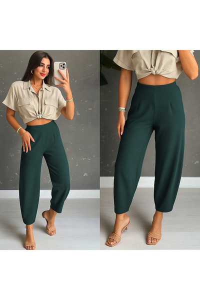 Kokosh moda Women's High Waist Relaxed Fit Stretchy Balloon Leg Pants