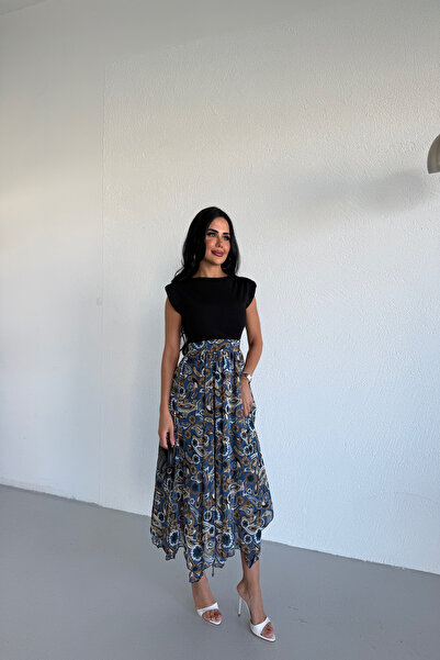 LİLA İSTANBUL Crew Neck Chiffon Dress