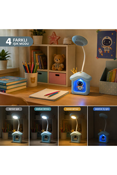 şarjlı, led, masa lambası, çocuk odası, gece lambası, astronot, 4 ışık modu