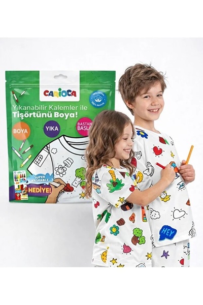 carioca Yıkanabilir Boyanabilir T-shirt Pamuk -Keçeli Kalem Hediyeli