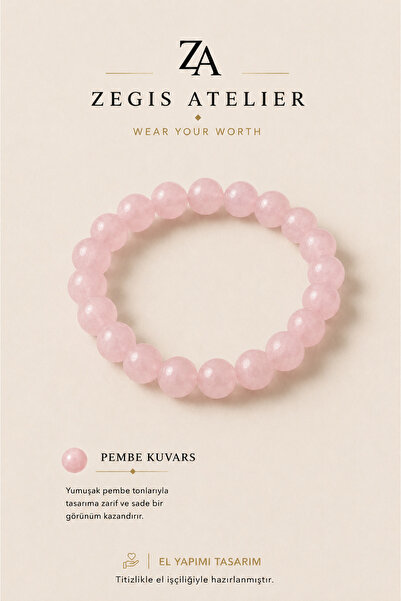 Zegisatelier 8 mm Pembe Ceyt Kuvars Doğal Taş Bileklik