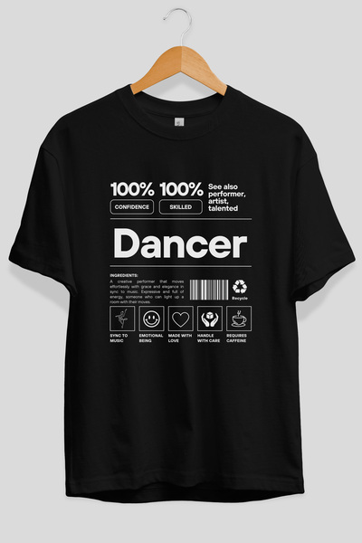 Ankhises Tricou negru cu imprimeu în față Dancer Oversize, 100% bumbac, îmbră...