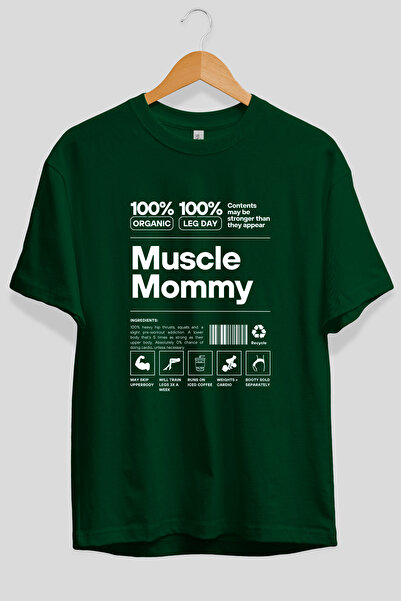 Ankhises Muscle Mommy Tricou verde cu imprimeu în față, supradimensionat, 100...