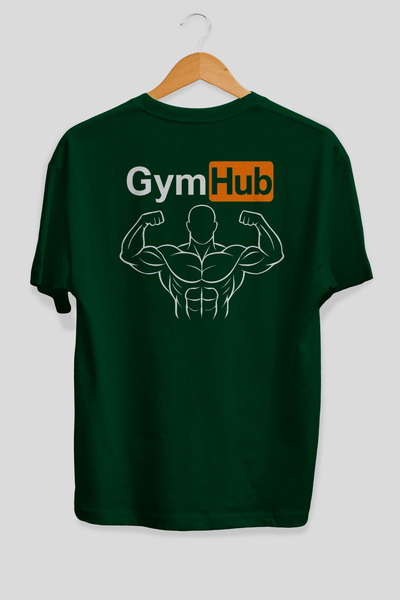 Ankhises Tricou verde cu imprimeu pe spate Gym Hub, supradimensionat, 100% bu...