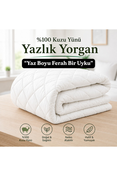 sadevia yün Yazlık Tek Kişilik %100 Merinos Kuzu Yünü Yorgan