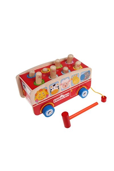 OEM Autobuz de jucărie din lemn cu animale 24 x 15 x 14 cm