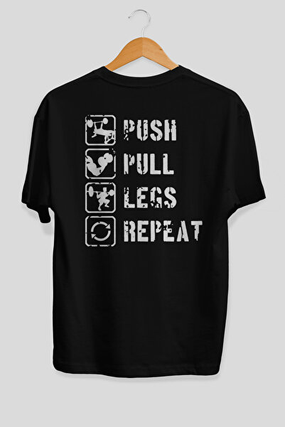 Ankhises Μαύρο μπλουζάκι Push Pull Legs Oversize με στάμπα στην πλάτη, 100% β...