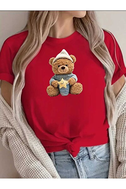 tkn your style Women's Starry Teddy Bear Print Design Tshirt
