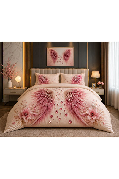 Minik Esnaf Luxury Pink Angel Winged Double Duvet Cover Set |   Romantic Bedr...