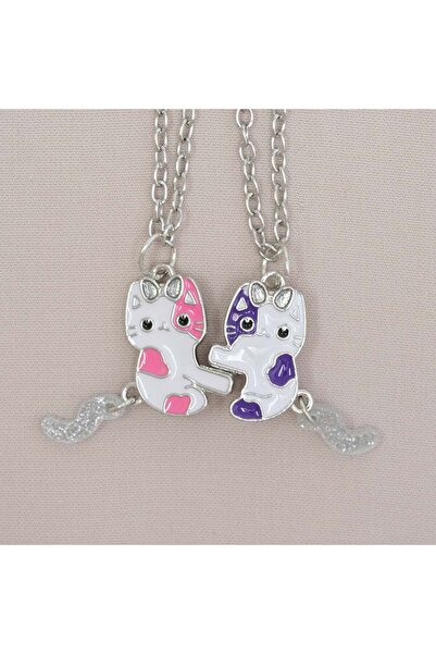Zuum Accessories 2 li Pembe ve Mor Kuyruklu Kedi Model Mıknatıslı Zincir Koly...