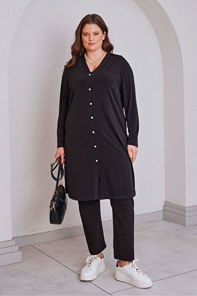 Büyük Moda İNCİ DÜĞME DETAYLI BASIC HIRKA