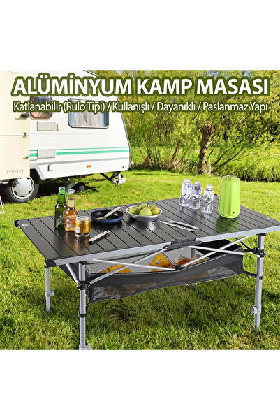 Funky Chairs Hercules Katlanabilir Alüminyum Kamp Masası 125x55x80 cm Taşınabilir Piknik Karavan ve Outdoor Masa