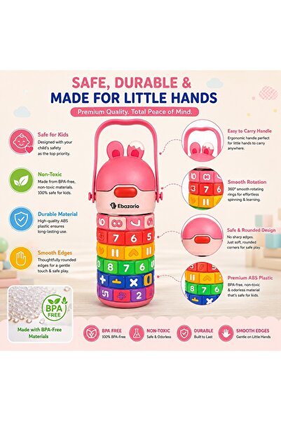 Ebazario Kids Math Learning Water Bottle 430ml BPA-Free Leak-Proof Vacuum Insulated