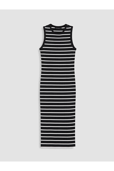 LC Waikiki Black Crew Neck Striped Bodycon Dress