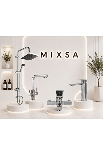 MİXSA Lüx 4'lü Set Robot Duş Seti 3 Yollu Arıtma Bataryası Kare Banyo Batarya...