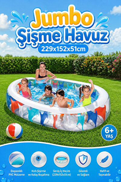 craftivio Büyük Boy Şişme Havuz 229x152x51 cm Aile Boyu Kalın Pvc Çocuk Ve Ba...