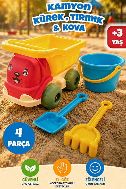 Meleni Toys 4 Parça Kamyonlu Oyun Seti - Kürek Tırmık Kova Plaj Kum Oyuncağı ...