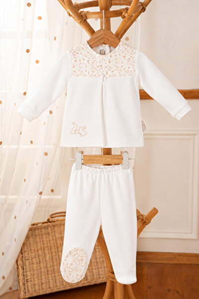 Babyhola Rabbit Patterned 100% Cotton Modal Baby Set with Booties 15281