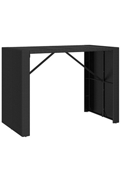 vidaxl Masă de bar cu blat din sticlă, negru, 145x80x110 cm, poliratan
