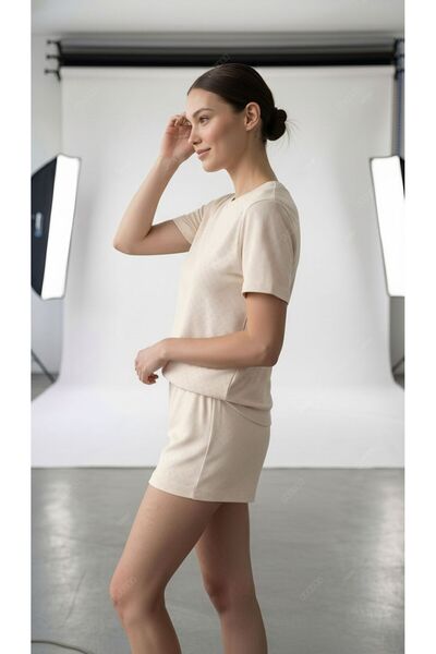 İZOSCA Beige 100% Cotton Soft Pajama Set
