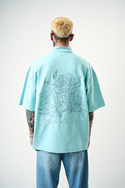 Respire Tricou supradimensionat Be Kind, albastru deschis