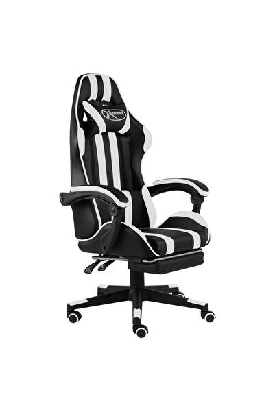 vidaxl Scaun de racing cu suport picioare, negru/alb, piele ecologică