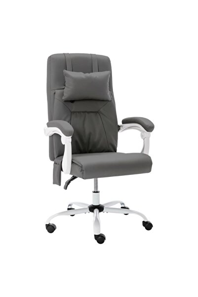 vidaxl Scaun de birou cu masaj, gri, piele ecologică