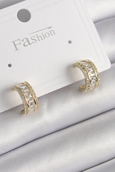 OGHAMAY Brass Gold Color Zircon Stone Hoop Model Women's Earrings