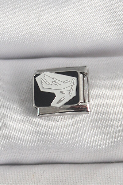 OGHAMAY 316L Steel Silver Color Black White Bird Embroidered Nomination Charm