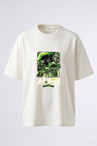 Anetos Tricou oversize alb din bumbac cu imprimeu pe spate Alien Xenomorph De...
