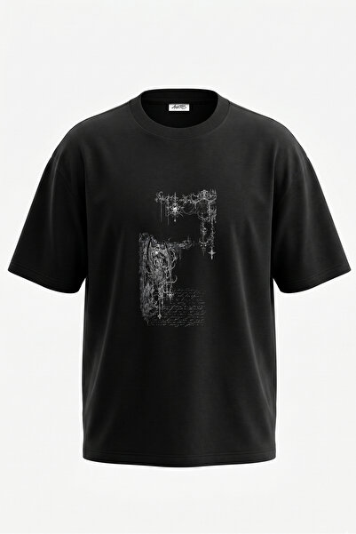 Anetos Tricou oversize negru din bumbac cu imprimeu pe spate cu design Gothic...