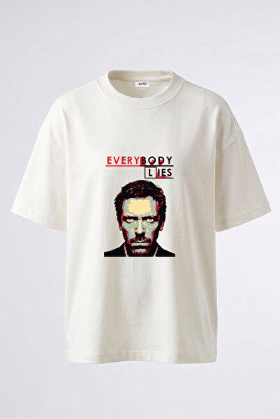 Anetos Tricou oversize alb din bumbac cu imprimeu pe spate Dr House Design