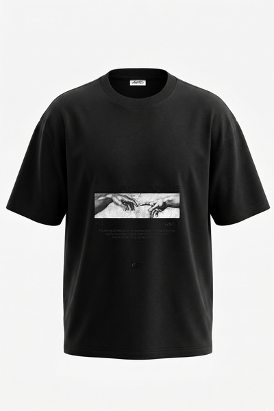 Anetos Tricou oversize negru din bumbac cu imprimeu pe spate Creation of Adam...