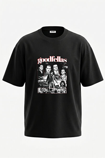 Anetos Tricou oversize negru din bumbac cu imprimeu pe spate Goodfellas Design