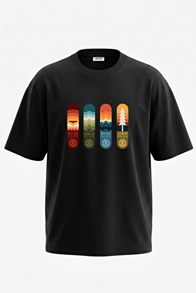 Anetos Tricou oversize negru din bumbac cu imprimeu pe spate cu design de des...
