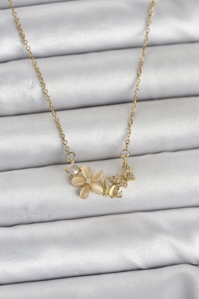 OGHAMAY 316L Steel Chain Gold Color Flower and Butterfly Model Women's Necklace