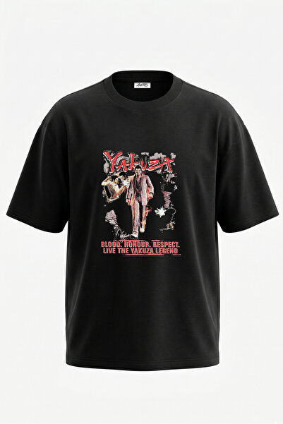 Anetos Tricou oversize negru din bumbac cu imprimeu pe spate Kazuma Kiryu Design