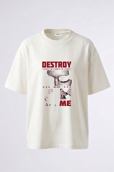 Anetos Tricou oversize alb din bumbac cu imprimeu pe spate Mr Kitty Design