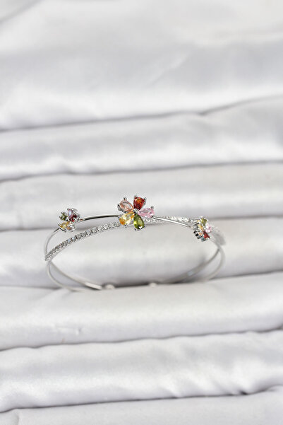OGHAMAY Brass Silver Color Colorful Flower Model Women's Bracelet