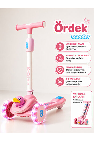 YILDIRIM OYUNCAK Ördek Figürlü LED Işıklı 3 Tekerlekli Çocuk Scooterı 3-8Yaş ...