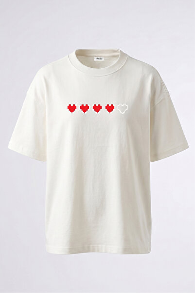 Anetos Tricou supradimensionat alb din bumbac cu imprimeu Pixel Health Design