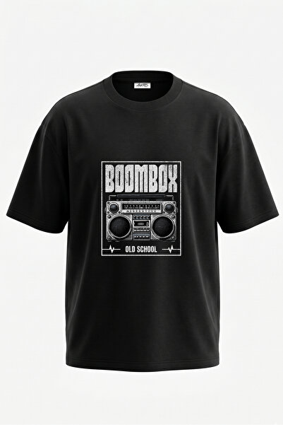 Anetos Tricou oversize negru din bumbac cu imprimeu pe spate Boombox Oldschoo...