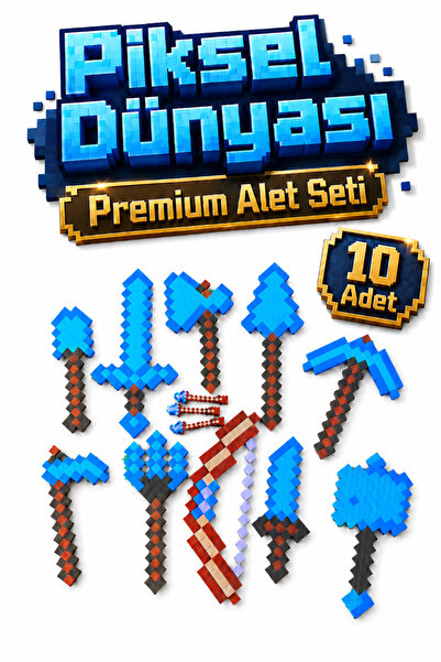 GiginGo Piksel Dünyası Minecraft Temalı Alet Seti - Minecraft Aletleri - 10 A...