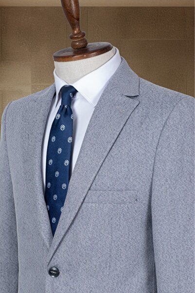 Sergio Ferraro Gri Renk Dokulu İtalyan Stil Slim Fit Erkek Blazer Ceket